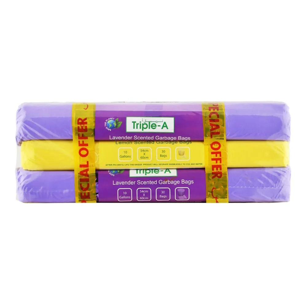 Tripple A رول أكياس قمامة معطرة - 54 x 60 cm، 10 Gallon، 3 x 30 قطعة