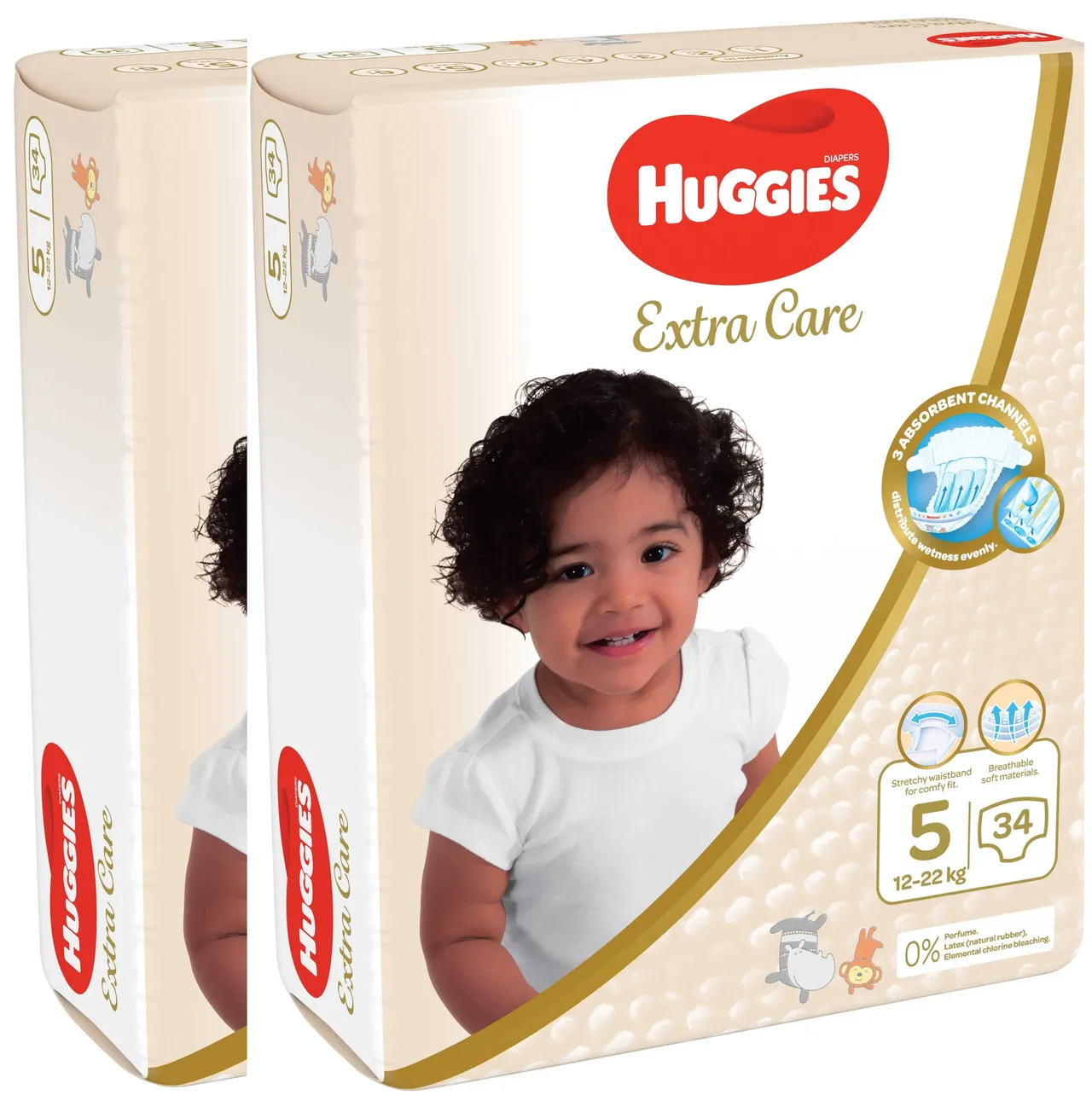 Huggies حفاضات عناية إضافية مقاس 5 (12- )- 2 x 34 Pcs