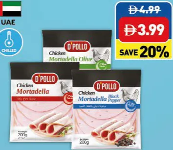 D'Pollo Chicken Mortadella Plain/ Black Pepper/ Olive
