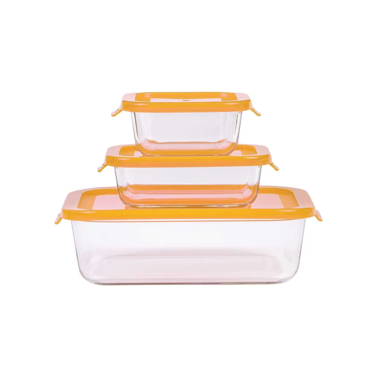 Carrefour طقم زجاجي مستطيل Taliona Glass Lock مع غطاء برتقالي 3 PCS