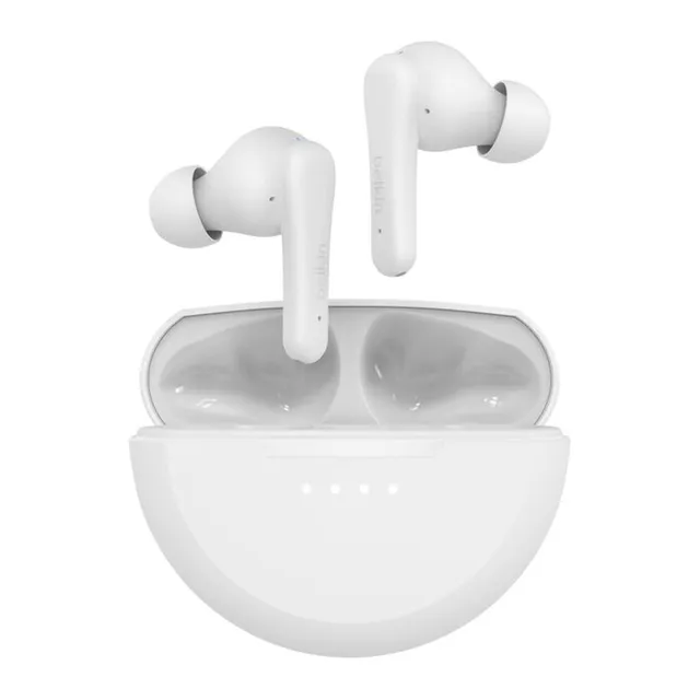 Belkin SoundForm Rhythm True Wireless Earbuds, Bluetooth 5.3, Environmental Noise Cancellation, 28h Battery Life, IPX5 Water Resistance, White