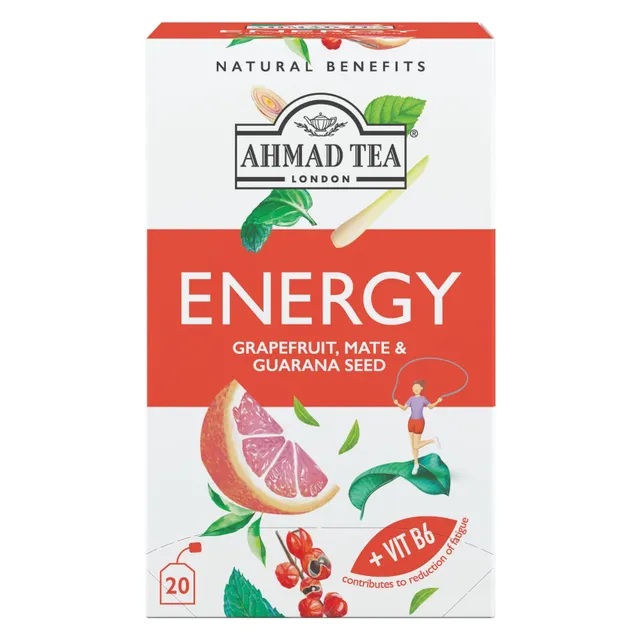 Ahmad Tea Energy Grapefruit Mate and Guarana Seed Plus Vitamin B6 20 Tea Bags