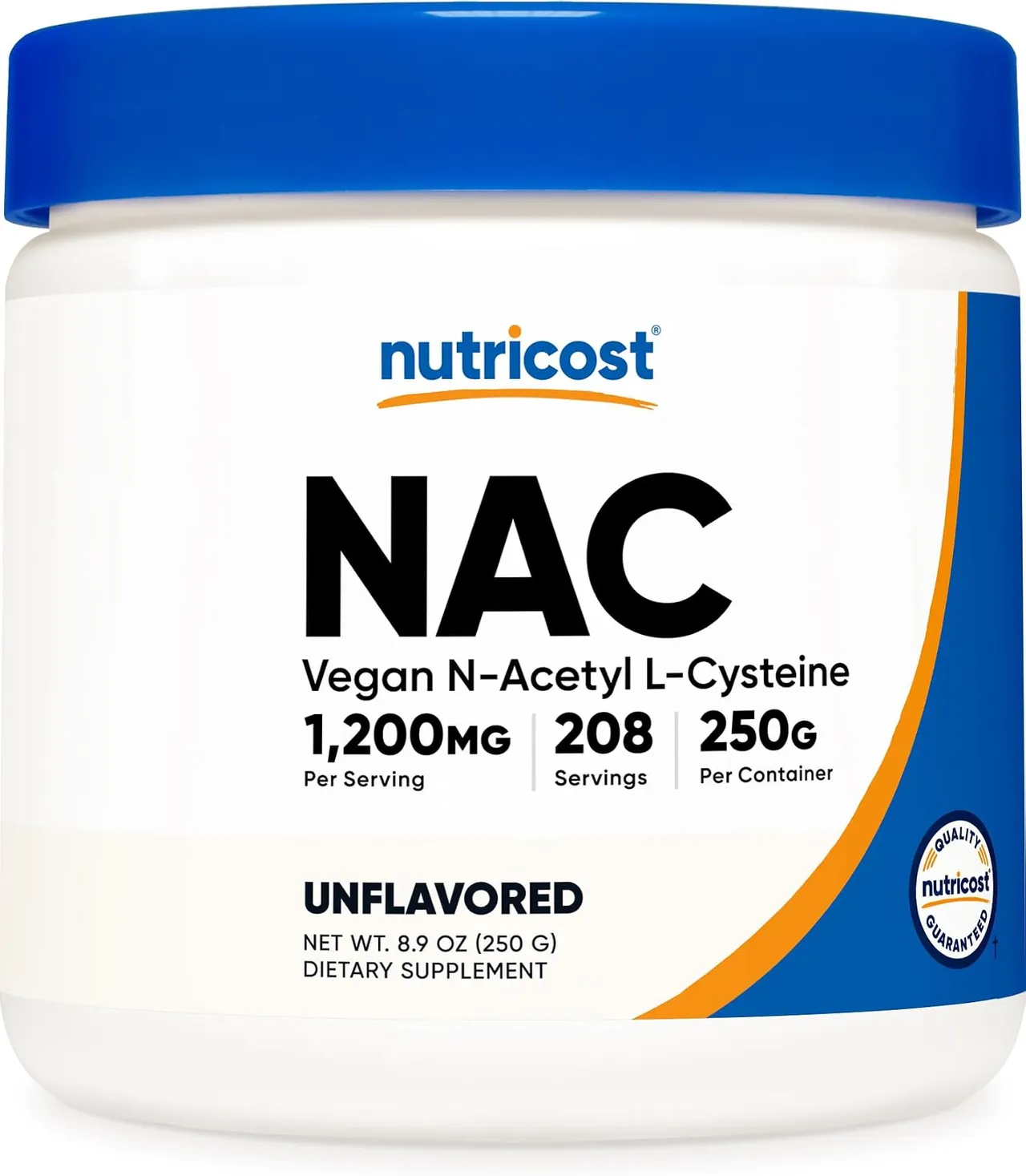 Nutricost مسحوق إن-أسيتيل إل-سيستيين (NAC) 250 Grams، نباتي NAC، غير معدل وراثياً، 208 حصص