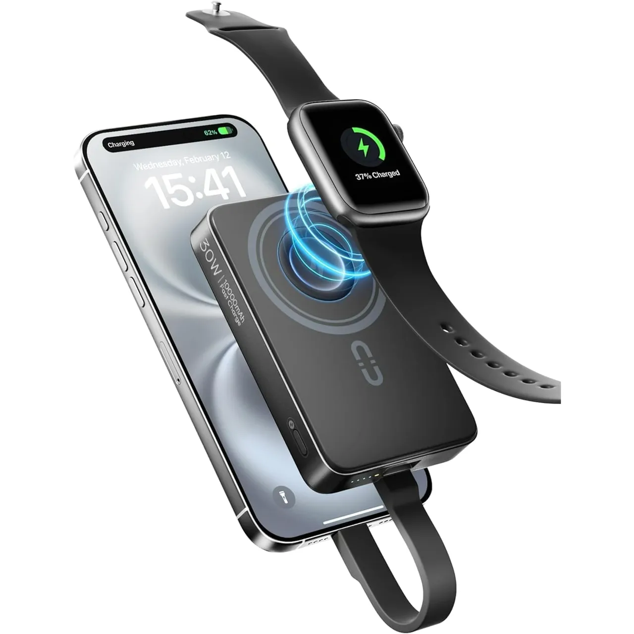 Romoss باور بانك لاسلكي مغناطيسي 3 في 1 مع كابل C to L، سعة 10000 mAh، أسود، WMO10