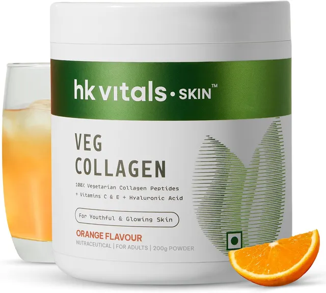 Hk Vitals Veg Collagen Supplement Powder, Orange, Collagen Peptides with Vitamin C, E, for Healthy Skin, Hair and Nails
