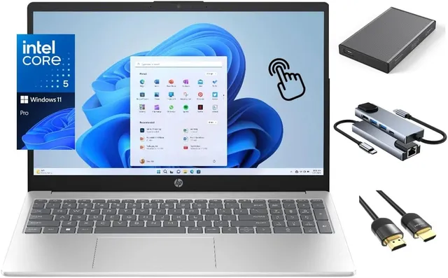 HP 15.6 inch Touchscreen Laptop, Intel Core 5 120U (Beats i7-1355U) 10-Core CPU, 16GB RAM, 512GB SSD + 500GB Portable Storage Hub, WiFi 6, Webcam, KeyPad, HDMI, USB-C, Win 11 Pro