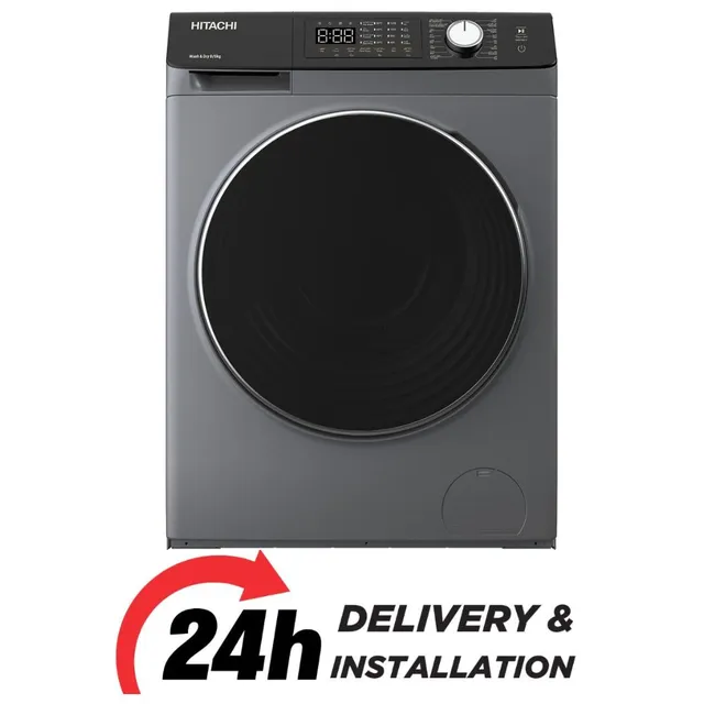 Hitachi Front Load Washer & Dryer, 1200 RPM Inverter Technology, Touch LED panel, Dark Gray, BD-D802HVOS