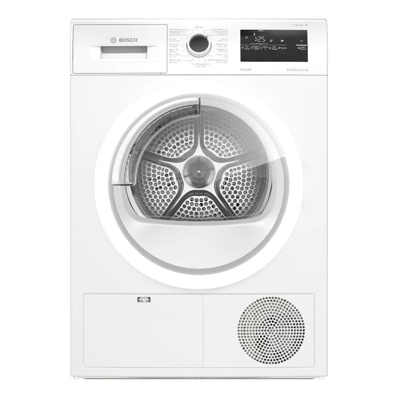 Bosch مجفف ملابس بالمكثف، تجفيف تلقائي AutoDry وتجفيف سريع 40-min، مانع التجاعيد WrinkleBlock - WTN86201GC، أبيض