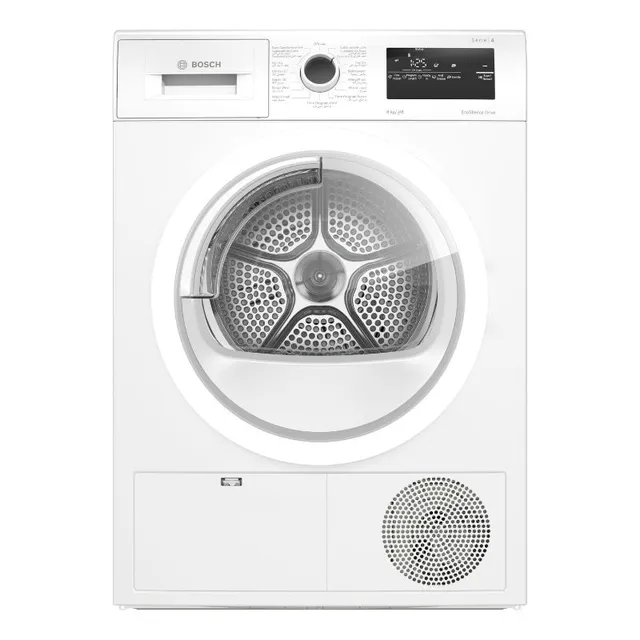 Bosch Condenser Tumble Dryer, AutoDry & QuickDry 40‐min, WrinkleBlock – WTN86201GC White