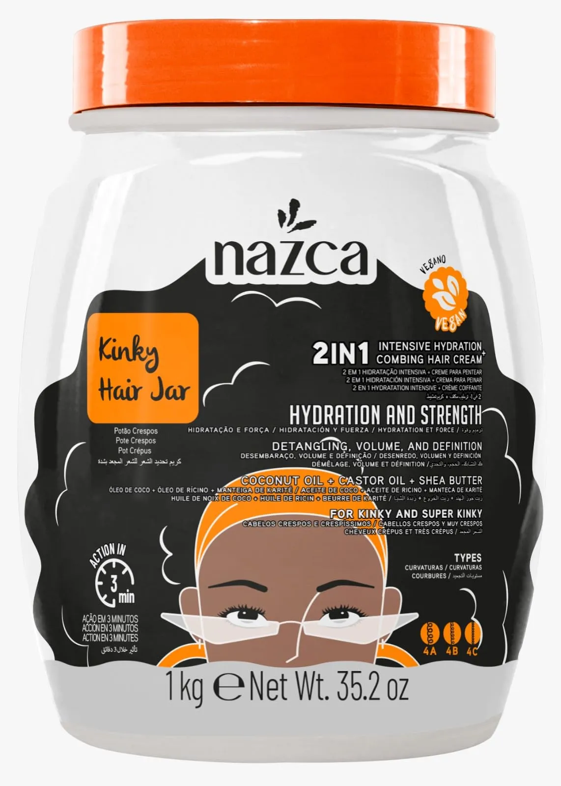 Nazca Super Curls برطمان كريم الشعر 2-in-1 للشعر المموج 4A 4B 4C، كريم للتسريح، ترطيب مكثف، كثافة وتحديد، بزيت جوز الهند وزيت الخروع وزبدة الشيا، نباتي، / 35.2oz