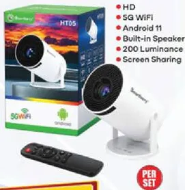 Smartberry Projector 4K HT5, HD, 5G WiFi, Android 11, Built-in Speaker, 200 Luminance, Screen Sharing
