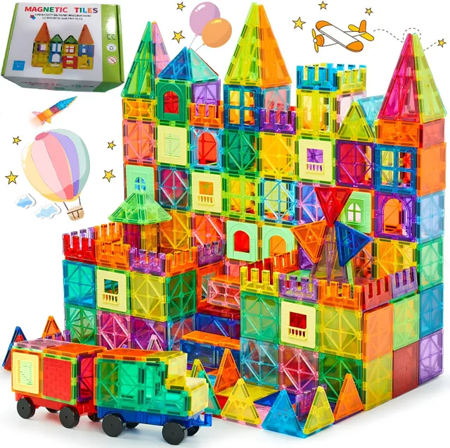 Essentials 360 Magnetic Tiles Building Blocks, 108 pc Magnetic Toys for Toddlers- Kids Construction STEM Toys for 3+ Year Old Boys and Girls-Learning by Playing Games Inspirational, Educational Toys