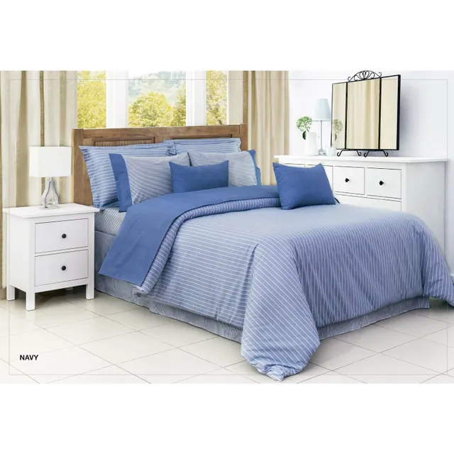 Cannon Solid Striped Collection 100% Cotton Bedsheet 168x244cm 144 Thread Count Navy