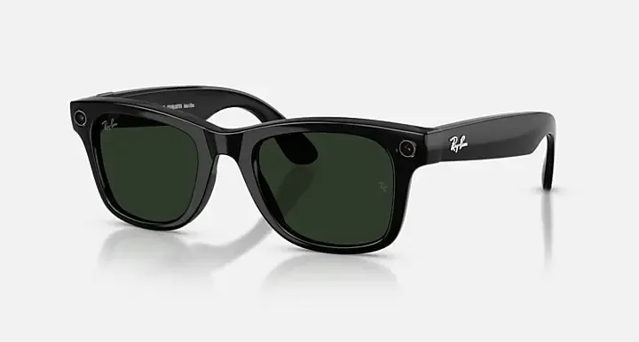 ray-ban نظارة شمسية Meta Wayfarer (الجيل 2) (مقاس 50) - عدسات خضراء متغيرة اللون، أسود لامع (النسخة الدولية)