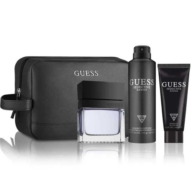 Guess Seductive Set For Men, Eau De Toilette, Shower Gel, Body Spray With Pouch