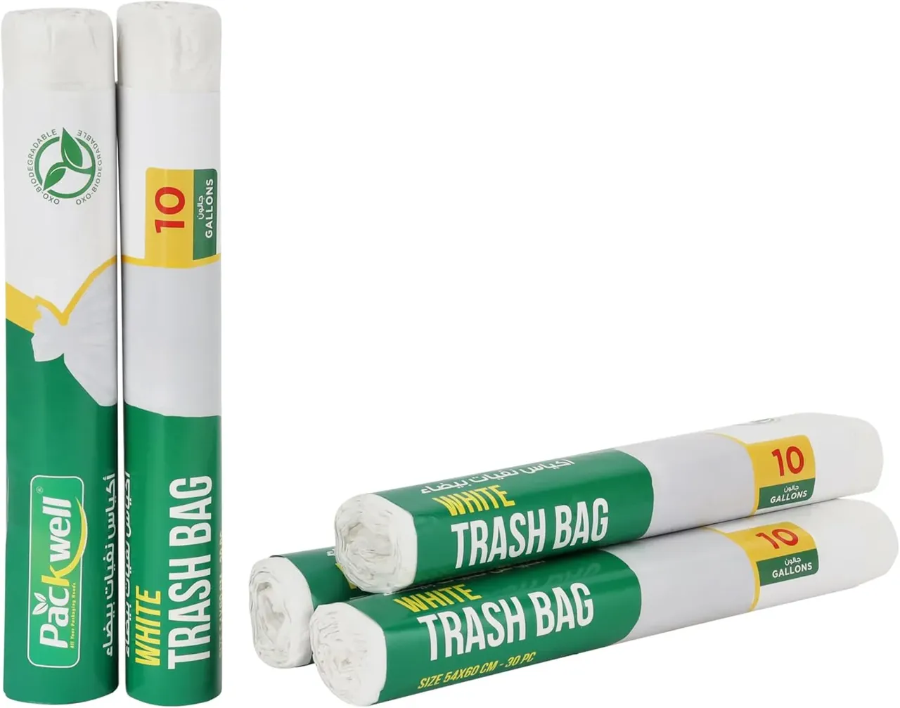 packwell كيس قمامة 54X60cm عدد 30 Pcs في كل رول 5 Roll مجموعة أكياس بيضاء 150 Pcs