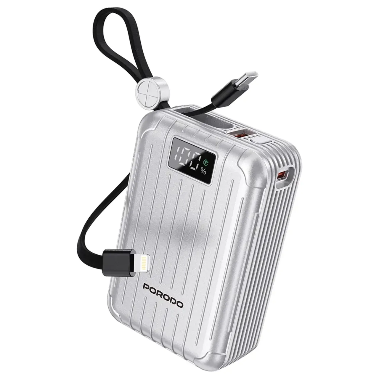 Porodo بنك طاقة PD بكابل Type-C وLightning مدمج بسعة 20000 mAh، فضي، PDNPB37SL