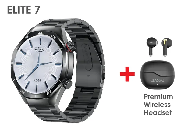 Xcell X.cell Elite 7 Smartwatch, 1.52 Inch HD Screen, Bluetooth Calling, Health Monitoring, IP67 Water Resistant, Gunmetal Frame Black Metal Strap