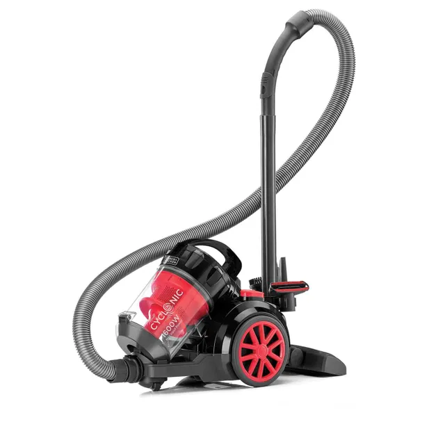 Black & Decker Multi-Cyclonic Bagless Corded Canister Vacuum Cleaner with 6 Stage Filtration 1400 W Max Power 20 kPa Suction Power Red/Black VM1680-B5