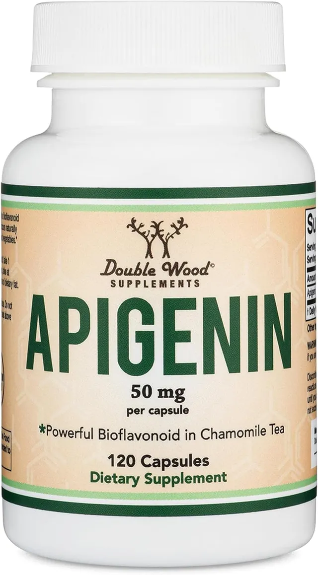 Double Wood Supplements Apigenin - 50mg Per Capsule, 120 Count (Powerful Bioflavonoid Found In Chamomile Tea For Relaxation, Sleep, And Mood) Senolytic Flavonols For Aging Manufactured In The USA