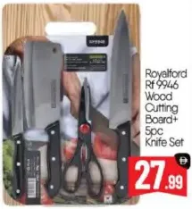 Royalford Wood Cutting Board + Knife Set RF9946