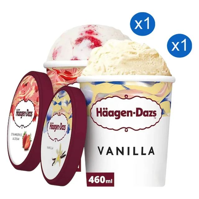 Haagen Dazs Vanilla Ice Cream, Tub + Strawberries Ice Cream Tub
