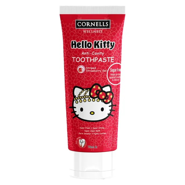 Cornells Wellness Hello Kitty Anti-Cavity Toothpaste Striped Strawberry Gel Red
