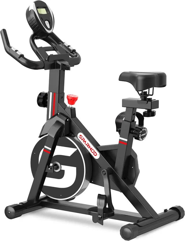 sparnod fitness SSB-08N Spin Bike for Home Use, Flywheel Digital Display Console, Heart Rate Sensor, Fully Adjustable Seat & Handlebar, Silent Belt Drive