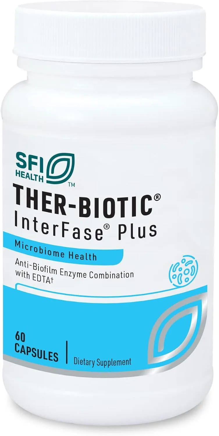 Sfi Health تركيبة إنزيمات Klaire Labs Interfase Plus مع EDTA لدعم الجهاز الهضمي وفلورا الأمعاء وإزالة الأغشية الحيوية وإزالة السموم (60 كبسولة)