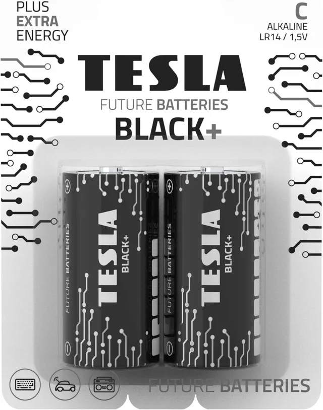 Tesla C Battery Black+ Maximum Power Alkaline Plus Extra Energy - 2 Pcs