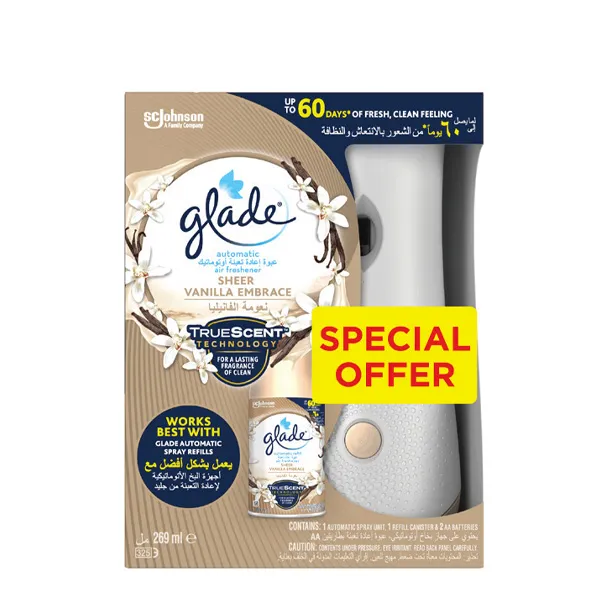 Glade حامل بخاخ أوتوماتيكي مع معطر جو Sheer Vanilla Embrace