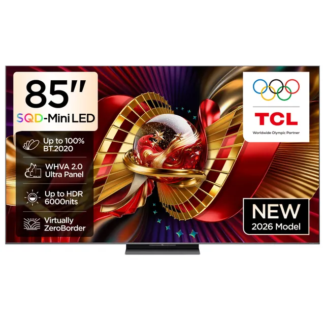 TCL 85 Inch SQD-Mini LED 4K Google TV, Up to 100% BT.2020, WHVA 2.0 Ultra Panel, Up to HDR 6000NITS, Virtually ZeroBorder, 2026 Model