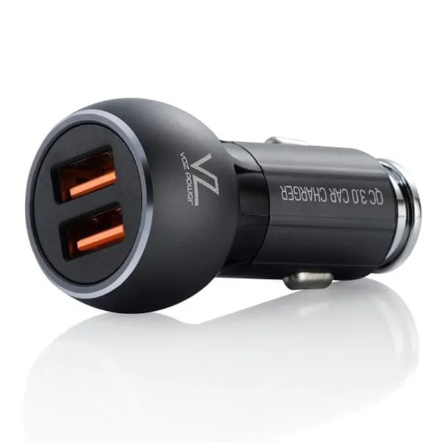 Voz QC 3.0 Fast Charging Dual Port Car Charger with Type C Cable, 3.4 A, 1 M, Gray, VCC2Q