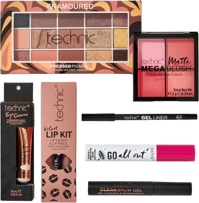 technic Enamoured Makeup Gift Set 8 Piece Full Face Kit – Complete Cosmetics Gift Set with Eyeshadow Lipstick Blush Highlighter Mascara, Full Size Vegan Cruelty Free Makeup Set