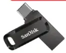 SanDisk OTG ultra dual drive 128 GB; Read Speed: 400 MB/s; Write Speed: 150 MB/s; Dual USB-A and USB-C