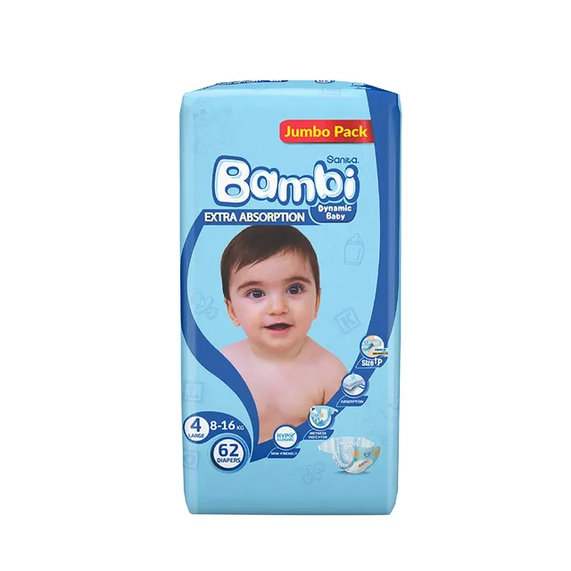 Sanita Bambi Baby Diapers Large Size 4 (8- ) - 62 Pcs