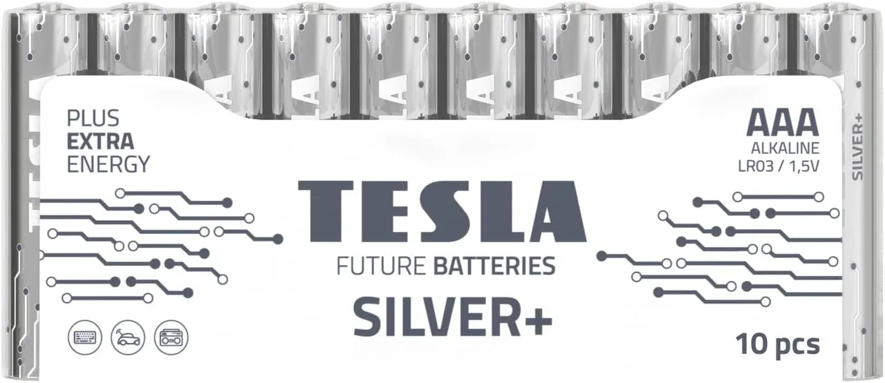 Tesla بطارية AAA سيلفر+ قلوية زائدة الطاقة - 10 Pcs