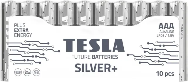 Tesla AAA Battery Sliver+ Alkaline Plus Extra Energy - 10 Pcs