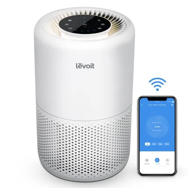 Levoit جهاز تنقية الهواء الذكي Core 200S بخاصية WiFi | فلتر H13 True HEPA | للحساسية والحيوانات الأليفة والدخان والغبار وحبوب اللقاح | بدون أوزون | هادئ 24dB | للغرف الكبيرة وغرف النوم | أبيض