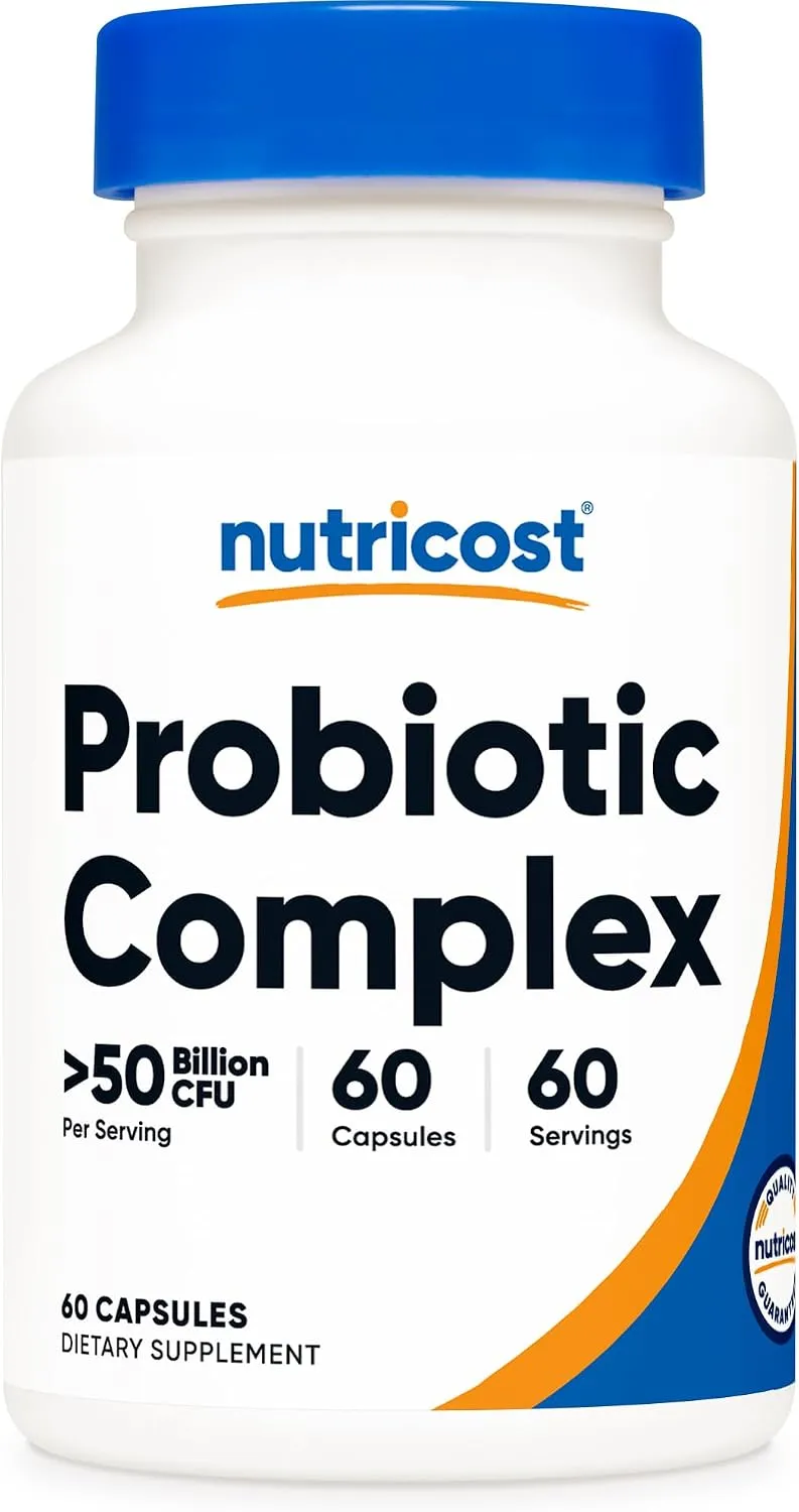 Nutricost مركب بروبيوتيك، 50 مليار CFU، 60 كبسولة، بروبيوتيك للرجال والنساء، كبسولات نباتية، غير معدل وراثيا، خال من الغلوتين