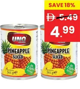 Uno Pineapple Sliced In Light Syrup