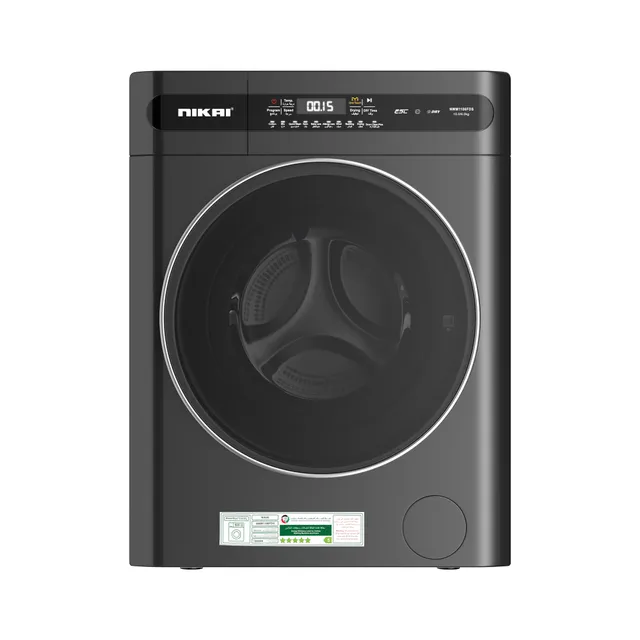 Nikai 10/ Front Load Washer Dryer with 18 Programs, Fully Automatic washing machine with Energy Saving BLDC Inverter Motor, Touch Panel – One Touch Washing Program, Child Lock - NWM1106FDS