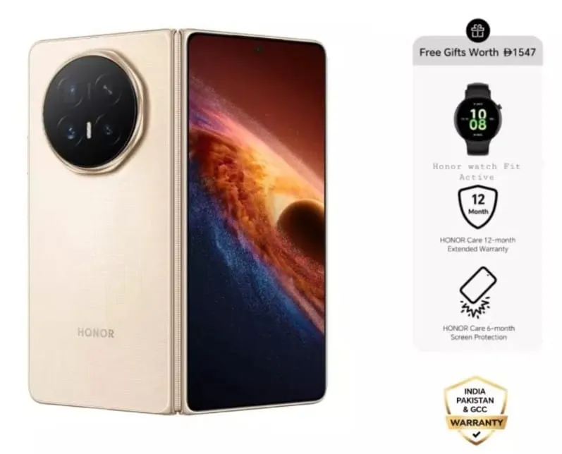 هاتف ذكي قابل للطي Magic V6، شريحتين Dual SIM ذاكرة رام 16GB تخزين 512GB 5G، ذهبي مع Honor Watch Fit Active، تأمين حماية شاشة 6 Month وضمان ممدد 12 Month