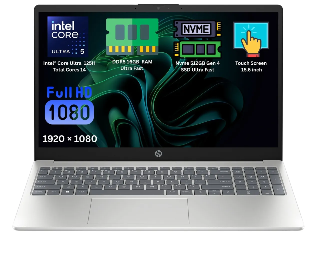 HP لابتوب 15-FD0154WM مقاس 15.6 بوصة FHD IPS بشاشة لمس – معالج Intel Core Ultra 5-125H، ذاكرة 16GB RAM، تخزين 512GB SSD، Win 11 Pro، لوحة مفاتيح إنجليزية/عربية، فضي طبيعي (مطور)